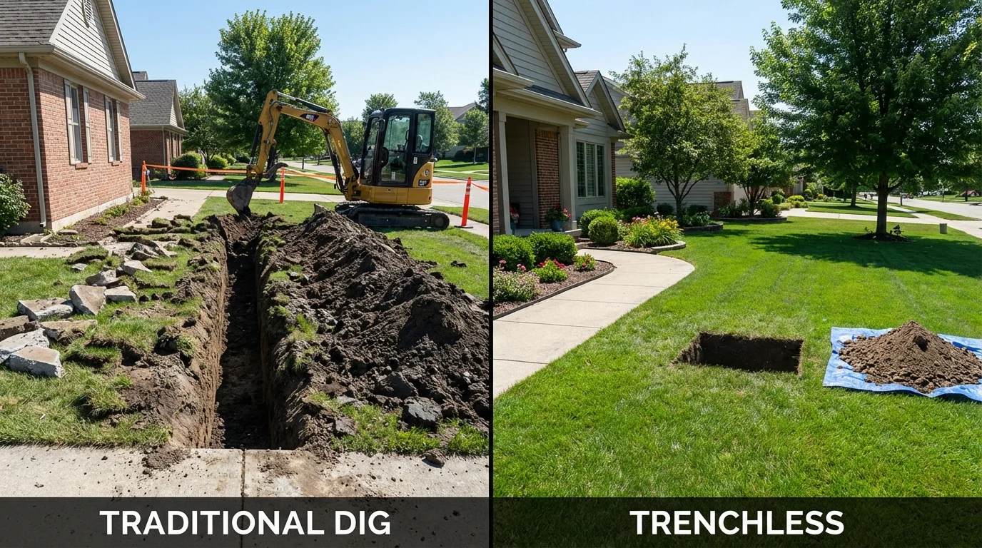 Trenchless sewer repair with minimal yard damage versus traditional excavation in Cokato, MN